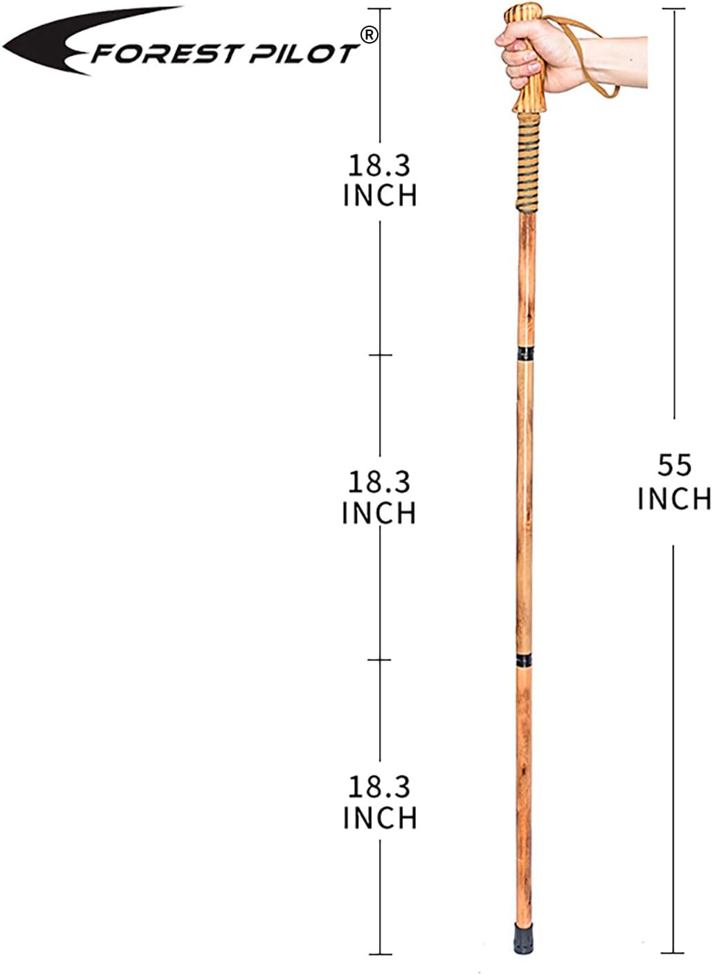 3-pc Detachable Hardwood Walking Stick Pine Handle with Compass (Nature Color, 55 Inches, 1 Piece)