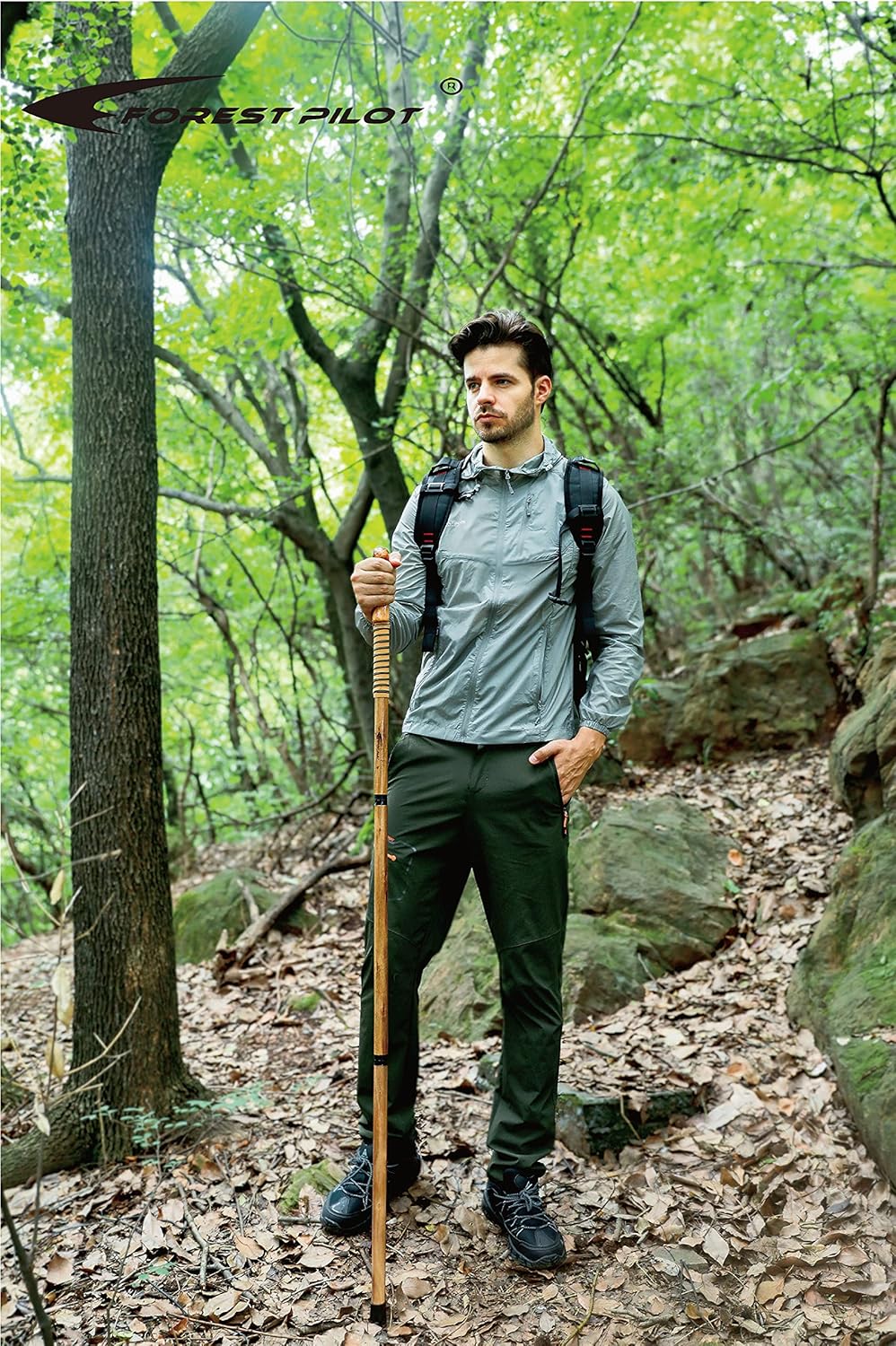 3-pc Detachable Hardwood Walking Stick Pine Handle with Compass (Nature Color, 55 Inches, 1 Piece)